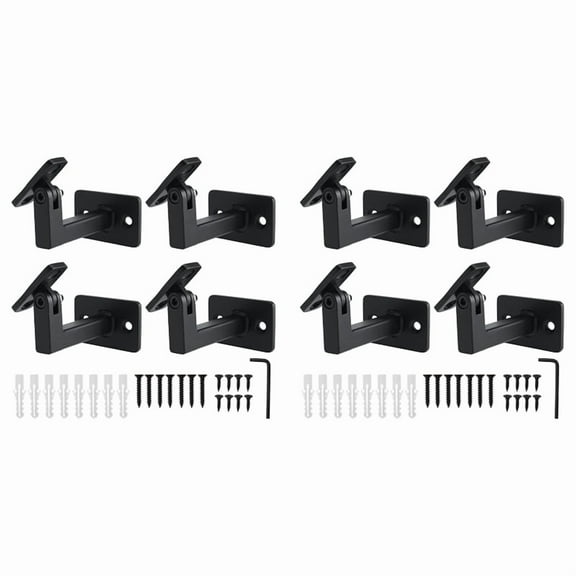 8 Pcs Adjustable Handrail Brackets, Stair Railing Brackets , Hand Rail Brackets for Stairs, Wall Mounted Brackets,8 x Handrail Bracket 2 set x screw,Black