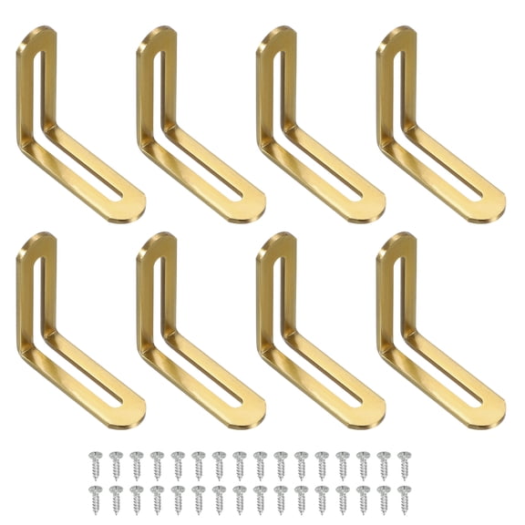 Uxcell 8 Pcs Adjustable Right Angle Brackets, Slotted L-Shape Corner Bracket 1.9"x0.7"x1.9", 90 Degree Steel l Bracket Support for Shelves, Wood Furniture Construction, Gold