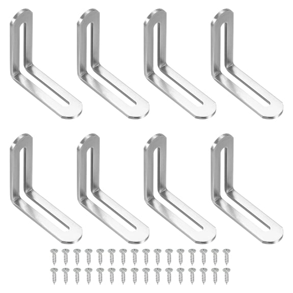 Uxcell 8 Pcs Adjustable Right Angle Brackets, Slotted L-Shape Corner Bracket 2.3"x0.7"x2.3", 90 Degree Steel l Bracket Support for Shelves, Wood Furniture Construction, Silver