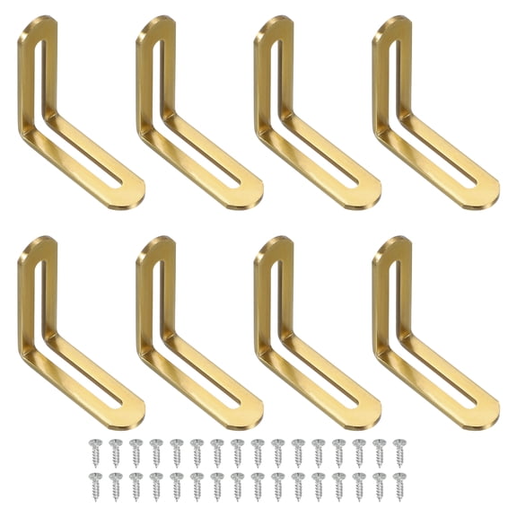 Uxcell 8 Pcs Adjustable Right Angle Brackets, Slotted L-Shape Corner Bracket 2.3"x0.7"x2.3", 90 Degree Steel l Bracket Support for Shelves, Wood Furniture Construction, Gold