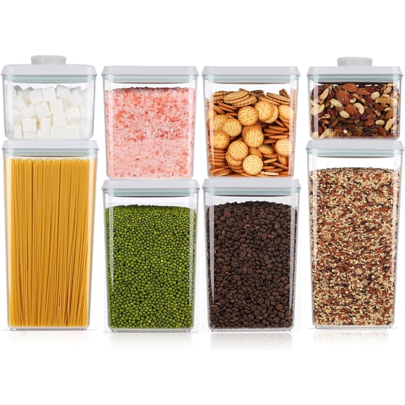 8 Pcs Airtight Pop Top Food Storage Containers Set with Lids 3.4 Qt 2.8 Qt 2.1 Qt 1.2 Qt Gray