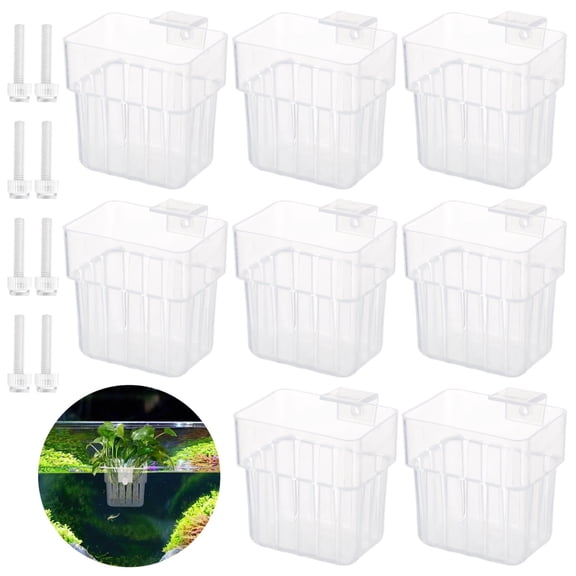 8 Pcs Aquarium Plant Holders,Transparent PP Fish Tank Plant Cups with Hooks,Aquatic Plant Hanging Pots,Adjustable Fish Tank Plant Pot for Water Landscape Decoration
