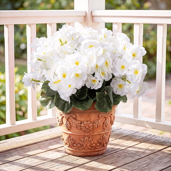 Artificial Flowers for Home Decoration, 8 Bundles Silk Geraniums Faux, Geraniums Fake Flowers for Front Porch Garden Yard Home Decor, White