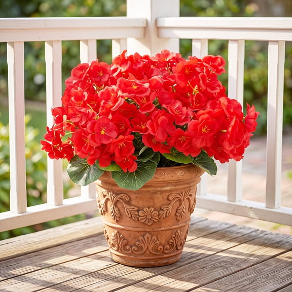 Artificial Flowers for Home Decoration, 8 Bundles Silk Geraniums Faux, Geraniums Fake Flowers for Front Porch Garden Yard Home Decor, Red