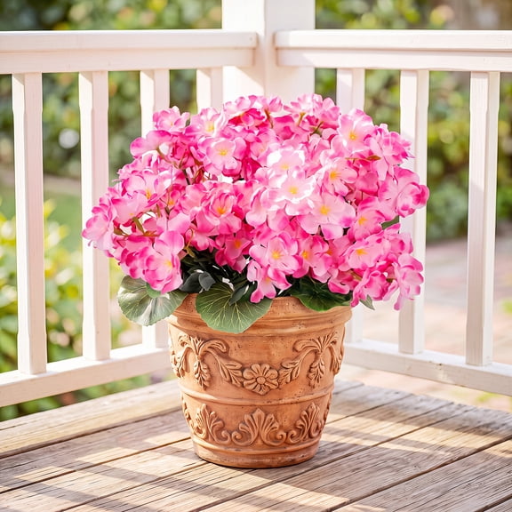 Artificial Flowers for Home Decoration, 8 Bundles Silk Geraniums Faux, Geraniums Fake Flowers for Front Porch Garden Yard Home Decor, Pink