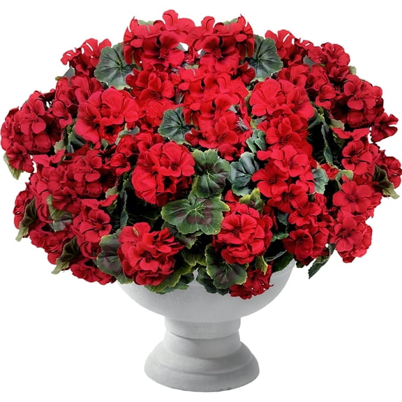 8 Pcs Artificial Geraniums Flowers for Outdoor Spring Summer Decor - UV-Resistant & Realistic Silk Faux Plants Garden Porch Patio Yard Balcony Home Kitchen Table Centerpieces Decoration, Red
