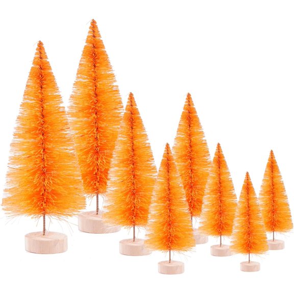 8 Pcs Artificial Mini Christmas Trees, Miniature Pine Trees Sisal Trees with Wood Base Tabletop Christmas Tree for Christmas Xmas Holiday New Year