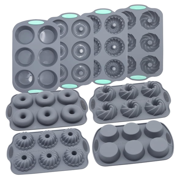 8 Pcs Bakeware Sets Silicone Donut Pans Grey Kitchen Oven Baking Cups