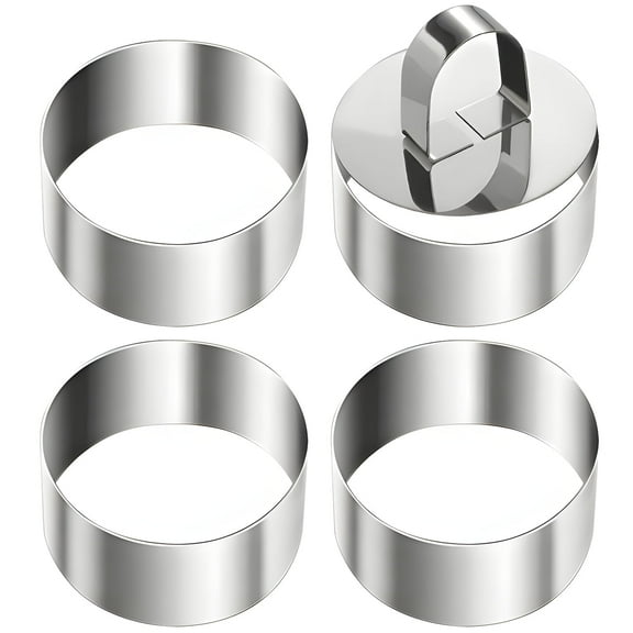8Pcs 3-inch Cake Ring Molds with 2 Pushers, Stainless Steel Round Pastry Rings for Cakes, Cookies, Desserts and Pastries