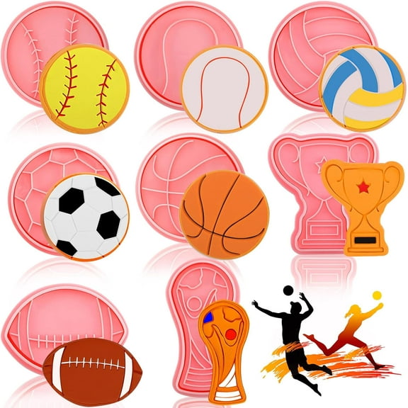 8 Pcs Ball Shape Cookie Cutters Set 3D Football, Basketball, Volleyball, Soccer, Tennis Cookie Cutters Stamps for Sport Themed DIY Party Baking and Decoration Supplies