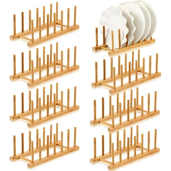 8 Pcs Bamboo Wooden Plate Rack Dish Drying Rack Wood Pot Lid Holder ...