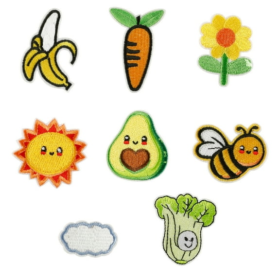 8 Pcs Banana Embroidered Patches Flower Iron on Patches Carrot Repair Patches Sewing on Applique Patches for Bag Shoes