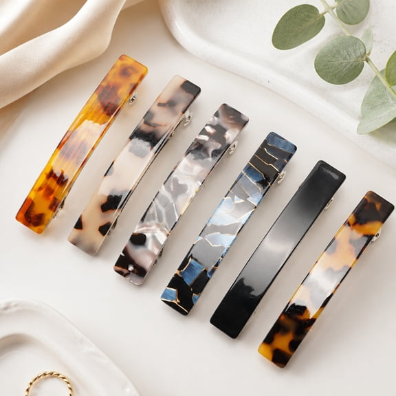 8 Pcs Barrettes for Fine Thin Thick Hair, 3.54Inch Acetate Small Clips Barrette No Slip, French Tortoise Shell Womens Girls Accessories