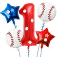 thumbnail image 1 of 5 Pcs Baseball Balloons Set - Includes Baseball Foil Balloons, Number 1 Balloon, Blue Red Star Balloons, Baseball Stickers for Baseball Party Supplies, 1 of 6