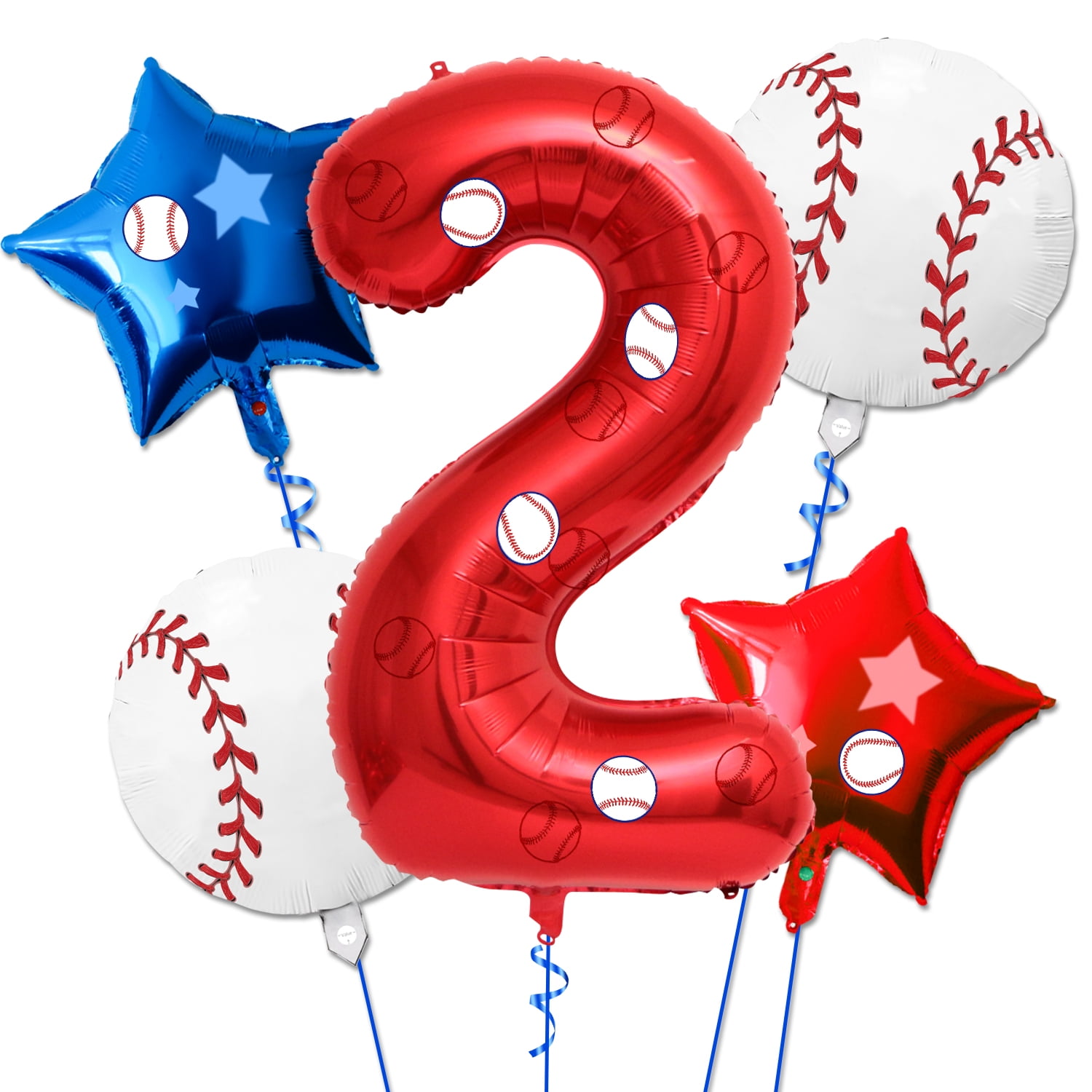 5 Pcs Baseball Balloons Set - Includes Baseball Foil Balloons, Number 2 ...