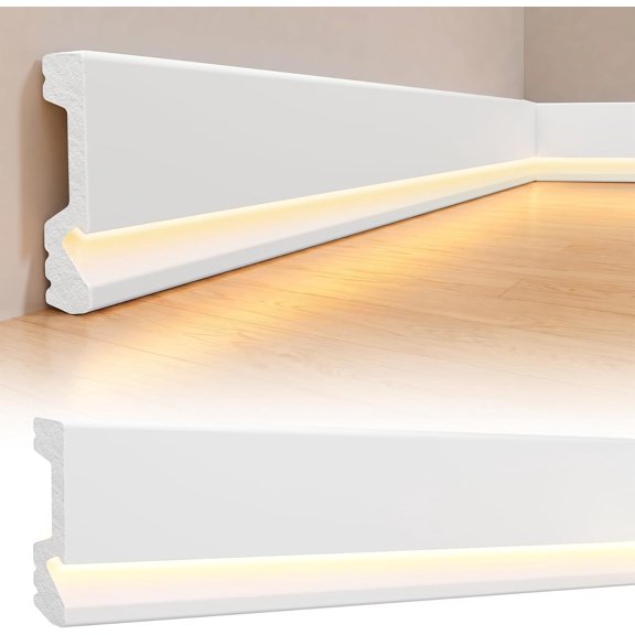 8 Pcs Baseboard Molding with LED Duct, 47.2 x 3.94 Inch, White