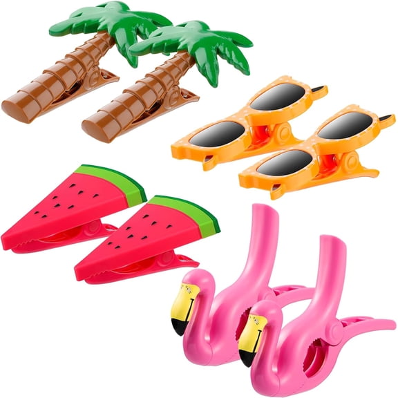 8 Pcs Beach Towel Clips for Beach Chairs Jumbo Size Towel Clips Beach Towel Holder Clothes Pins for Lounge Chair, Cruise Clothes Lines, Patio and Holiday Pool(Flamingo Style)