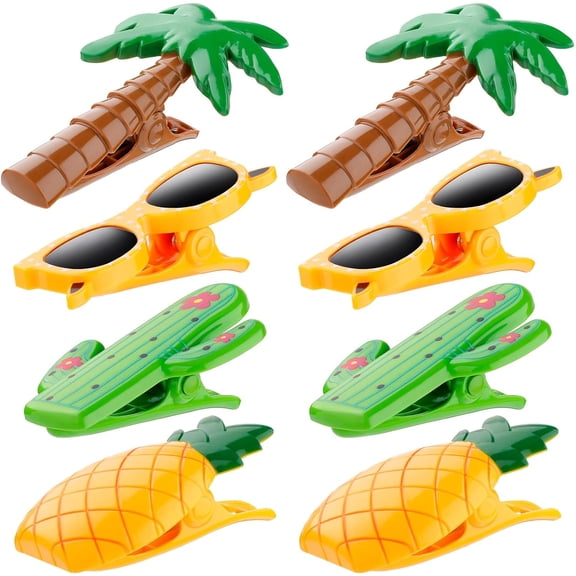 8 Pcs Beach Towel Clips for Beach Chairs Jumbo Size Towel Clips Beach Towel Holder Clothes Pins for Lounge Chair, Cruise Clothes Lines, Patio and Holiday Pool(Summer Style)