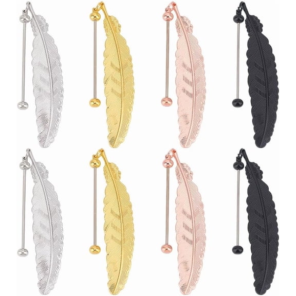 8 Pcs Beadable Bookmarks DIY Metal Blank Bar Bookmark for Beads 4 Colors Filigree Feather Modern Bookmark Craft Zinc Alloy Bookmarks Pendant Bar for Student Teacher Supplies 1set