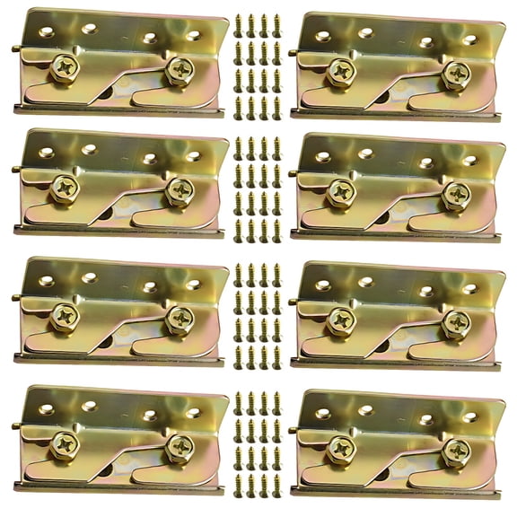 8 Pcs Bed Rail Brackets Robust, Steel Bed Frame Brackets with Screws, Non-Mortise Bed Hardware for Wood Bed Headboard Footboard Connectors, Gold