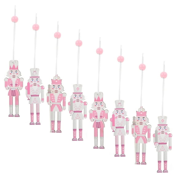 FONDOTIN Nutcracker Ornaments Pink Wooden 8Pcs 3.5x1.2x0.08In