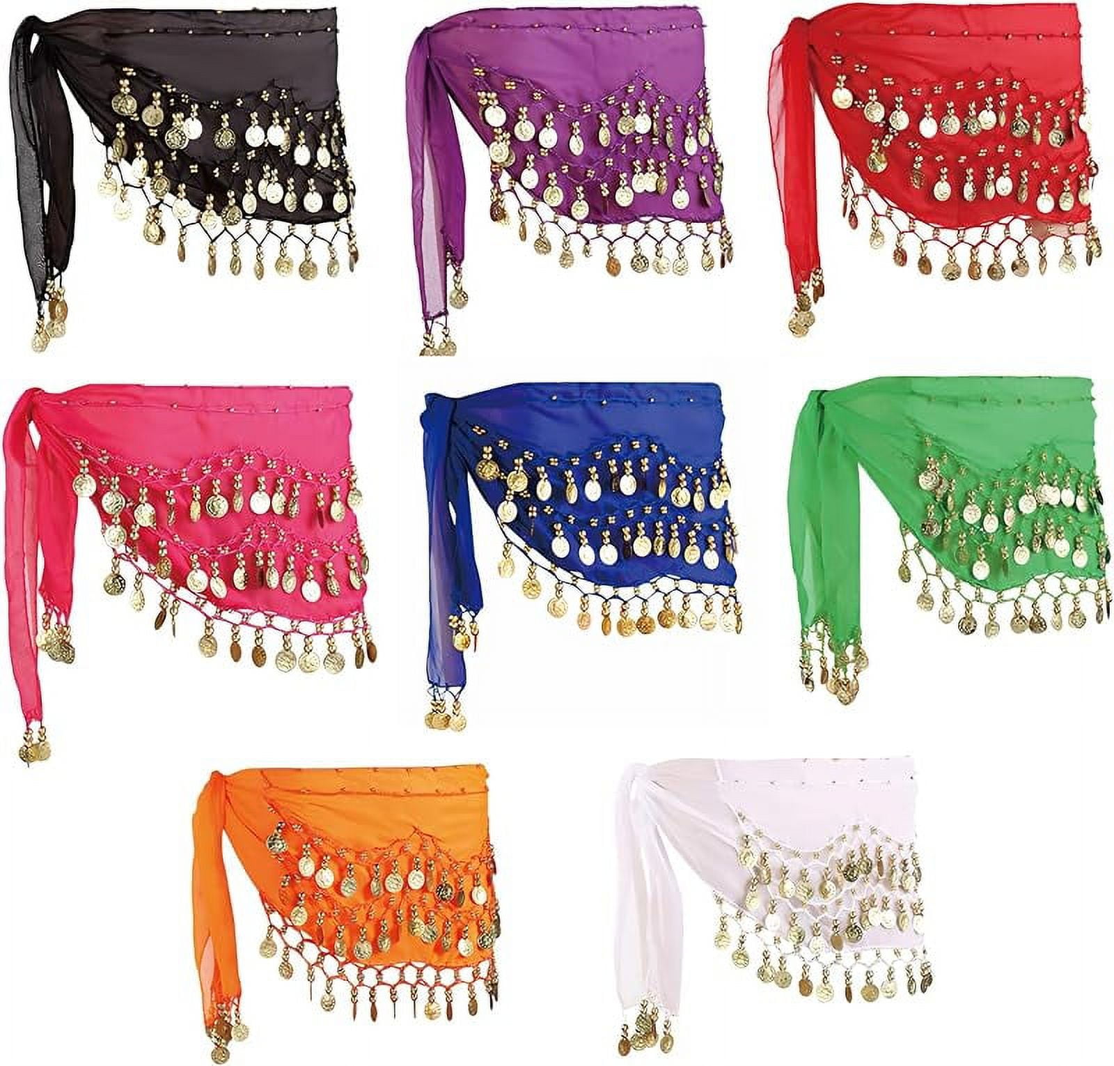 8 Pcs Belly Dance Hip Scarf, Belly Dancing Skirt with 128 Gold Coins