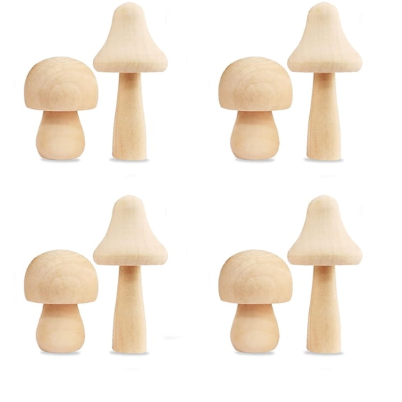 8 Pcs Big Sizes Unfinished Wooden Mushroom Natural Wooden Mushrooms Unpainted Art Project Crafting and Fairy Themed Spring Summer Decor and Crafts Projects Decoration DIY Paint Color