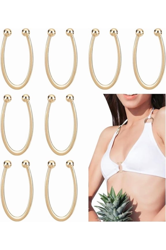 8 Pcs Bikini Closure Light Gold Metal Strap Hooks Alloy Bikini Pins Clips U Shape Ring Buckle Lingerie Chest Closure Connector for DIY Making