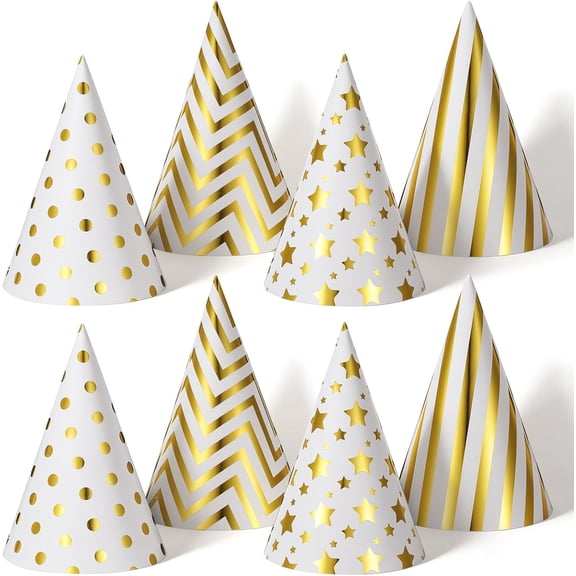 8 Pcs Birthday Party Hat,4 Pattern Birthday for Kids,Small Metallic Foil Cone Hat,Birthdays Partys Hats for Adults in Celebration Headwear for Kids Adults