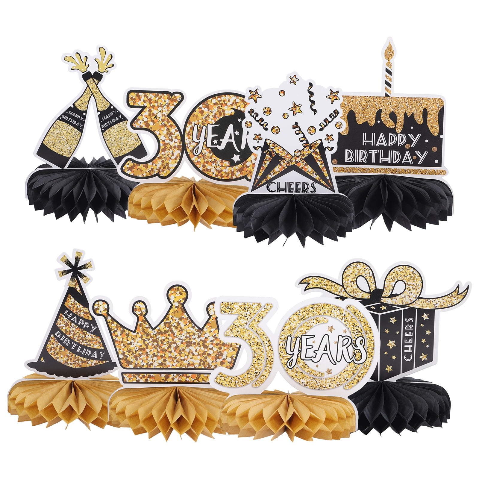 8 Pcs Birthday Party Supplies Women 30th Decorations Anniversary Honeycomb Centerpieces Man Golden