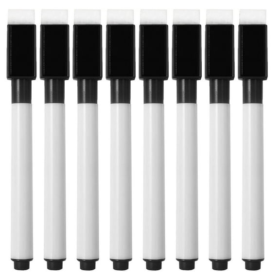 8 Pcs Black Dry Erase Markers with Eraser Cap,White Board Mini Dry Erase Markers Bulk,Fine Point Tip Student White Board Markers for Teachers Office,Low Odor Thin Markers for Calendar Boards