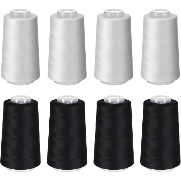 8 Pcs Black & White Sewing Thread, 40S/2 3000 Yard Spool Serger Thread, All Purpose Polyester Serger Threads Cones for Sewing, Quilting, Machines, Overlock, Merrow & Hand Embroidery