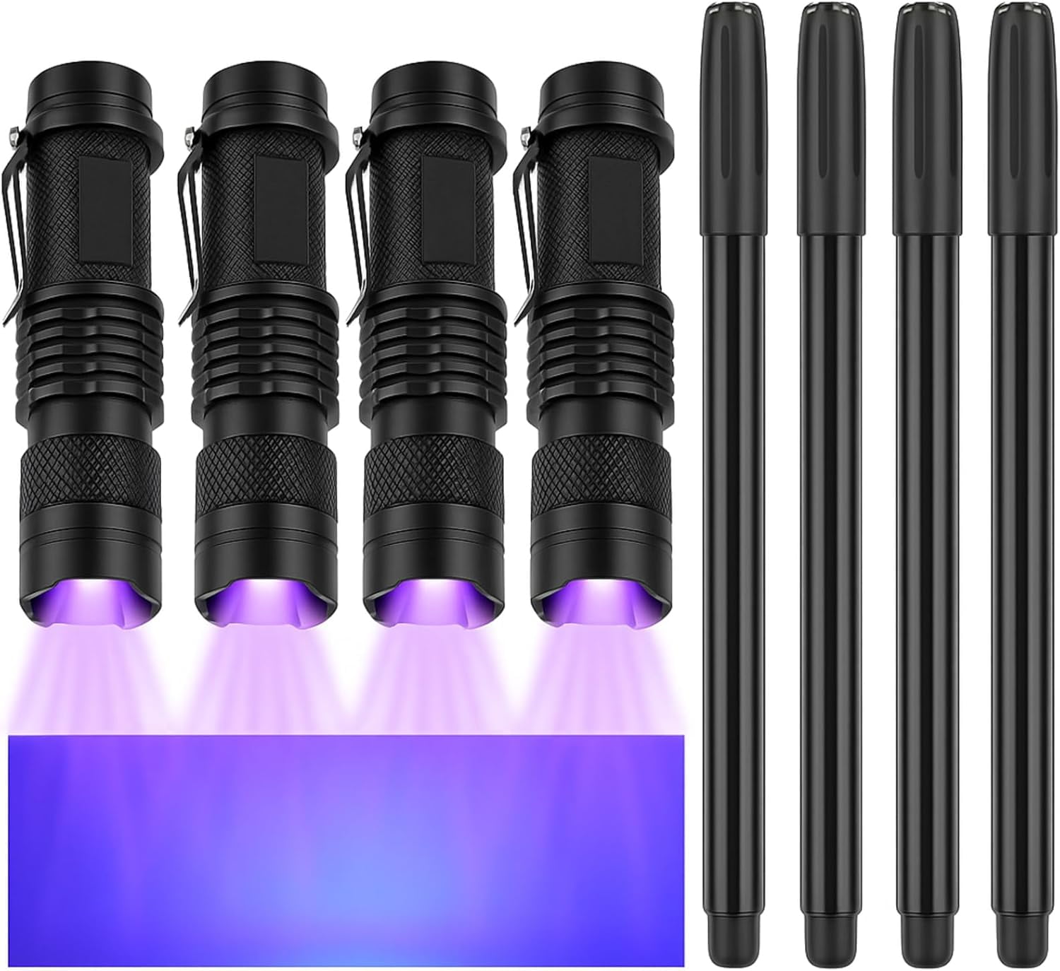 8 Pcs Blacklight Pen Set 4 Invisible Ink Flashlights Marker Black Light ...