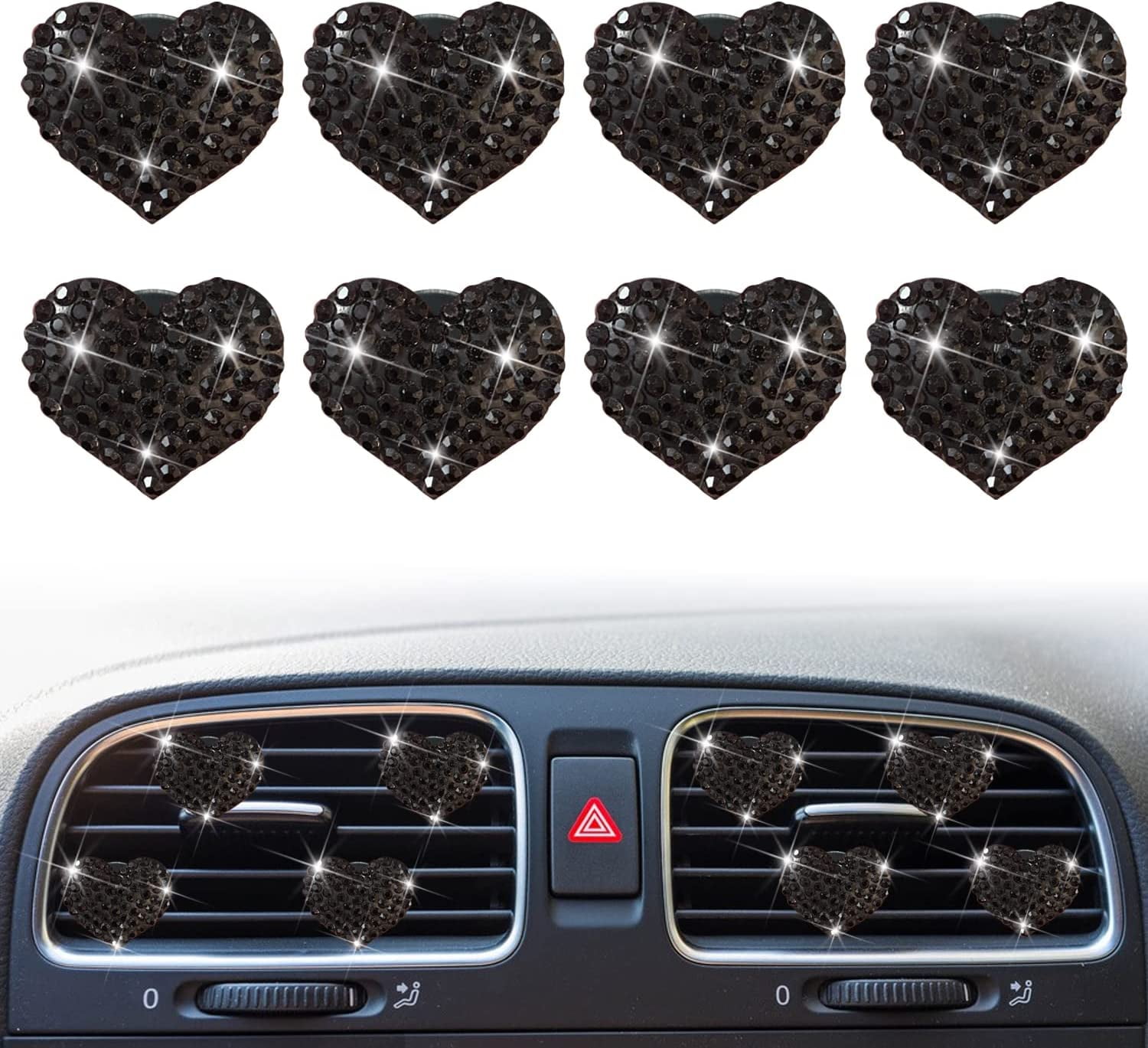 8 Pcs Bling Heart Air Vent Clips, Crystal Heart Car Air Fresheners Vent