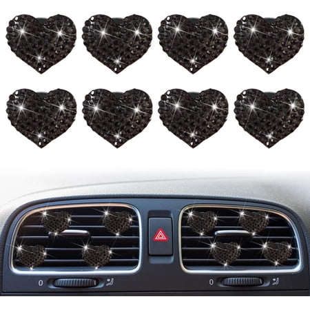 8 Pcs Bling Heart Air Vent Clips, Crystal Heart Car Air Fresheners Vent Clips Car Diffuser Rhinestone Diamond Car Decoration Car Interior Decor Cute Car Accessories for Women Girls (Black)