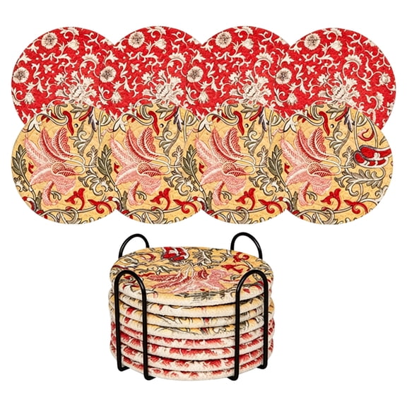 8 Pcs Boho Cotton Linen Drink Coasters with Holder, Round Woven Absorbent Non-Slip Heat Resistant Table Mats for Coffee & Tea Cups – Home, Kitchen & Office Decor