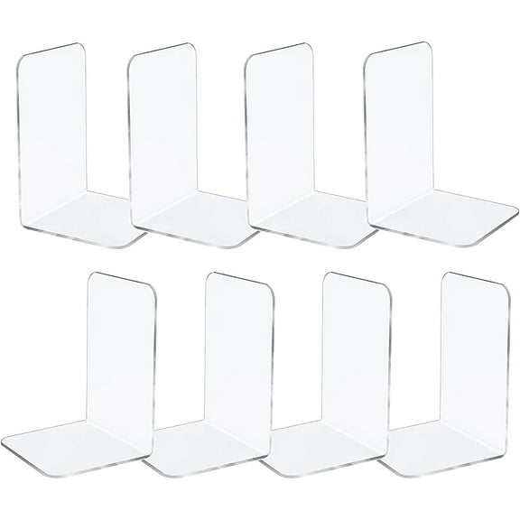 8 Pcs Book Ends Clear Bookends Acrylic Bookends for Shelves, Heavy Duty Bookends Plastic Bookends for Home Office Library Decorative,7 x 4.8 x 4.8 INES
