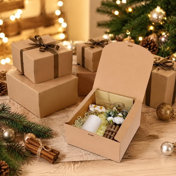 8 Pcs Brown Gift Boxes with Lids and Ribbons, Kraft Paper Gift Boxes for Her Him, Elegant Gift Packaging for Weddings, Birthdays, Mother's Day, Christmas Celebrations