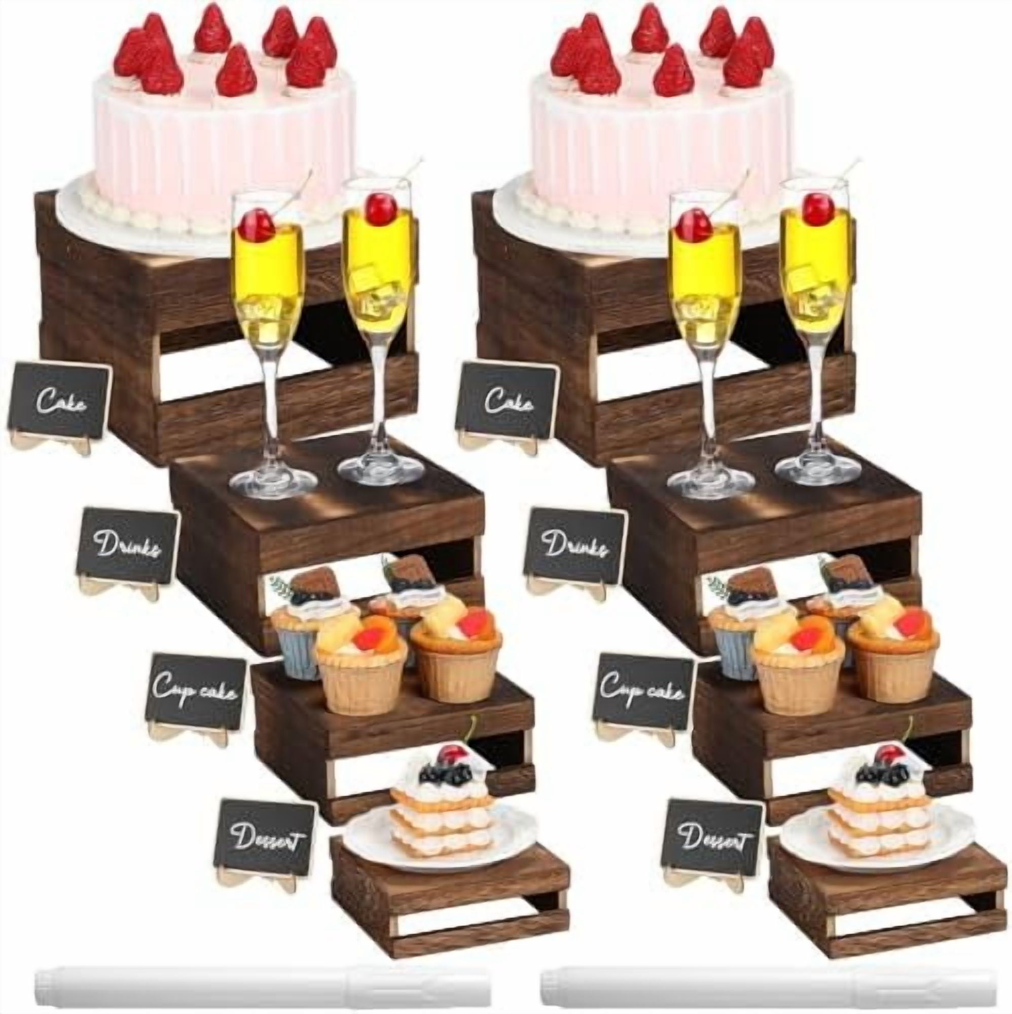 8 Pcs Buffet Risers with Mini Signs Bulk Wooden Food Risers for Buffet ...