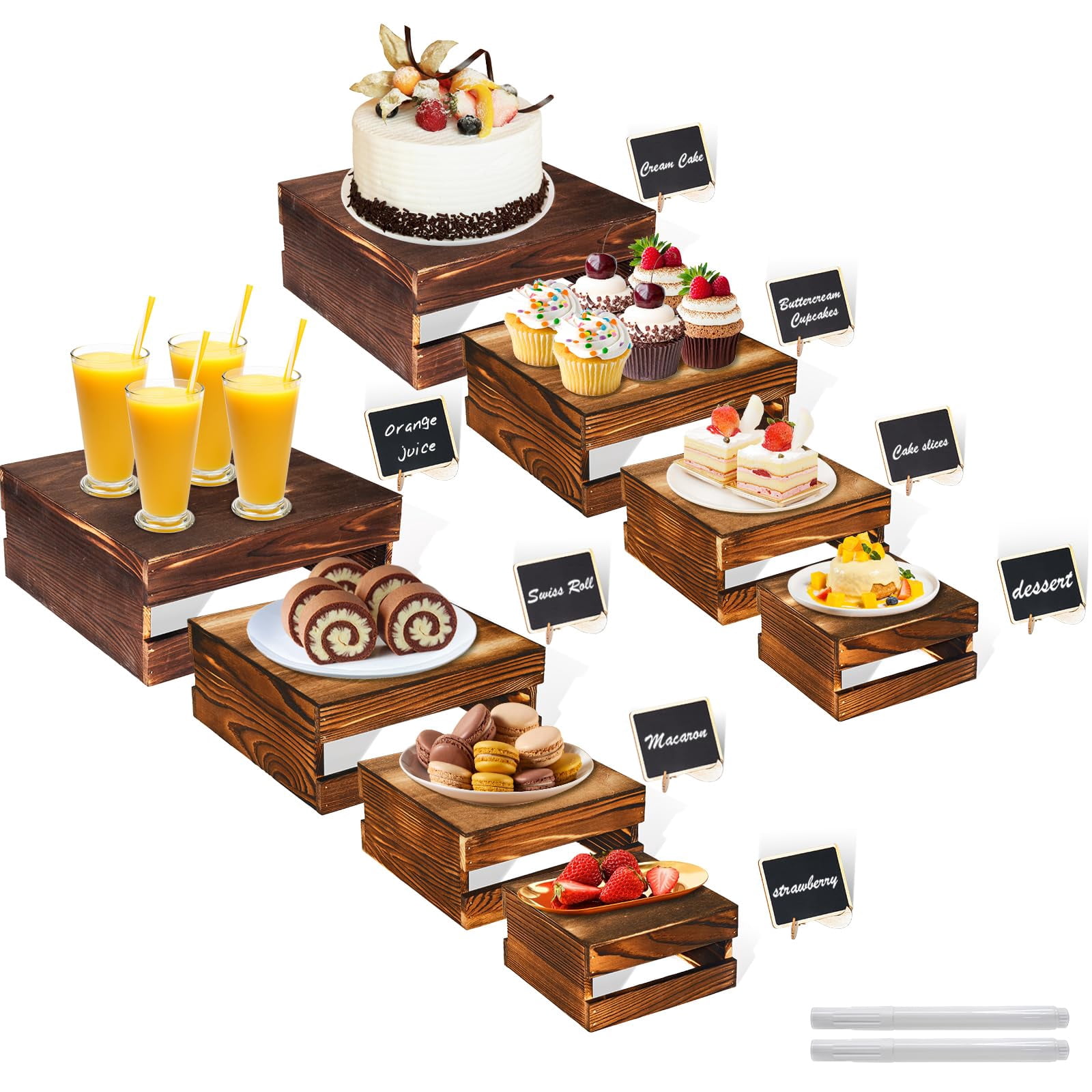 Small Risers For Buffet Table 8 Pcs Buffet Risers with Mini Signs, Rustic Cake Stands, Food Risers ...