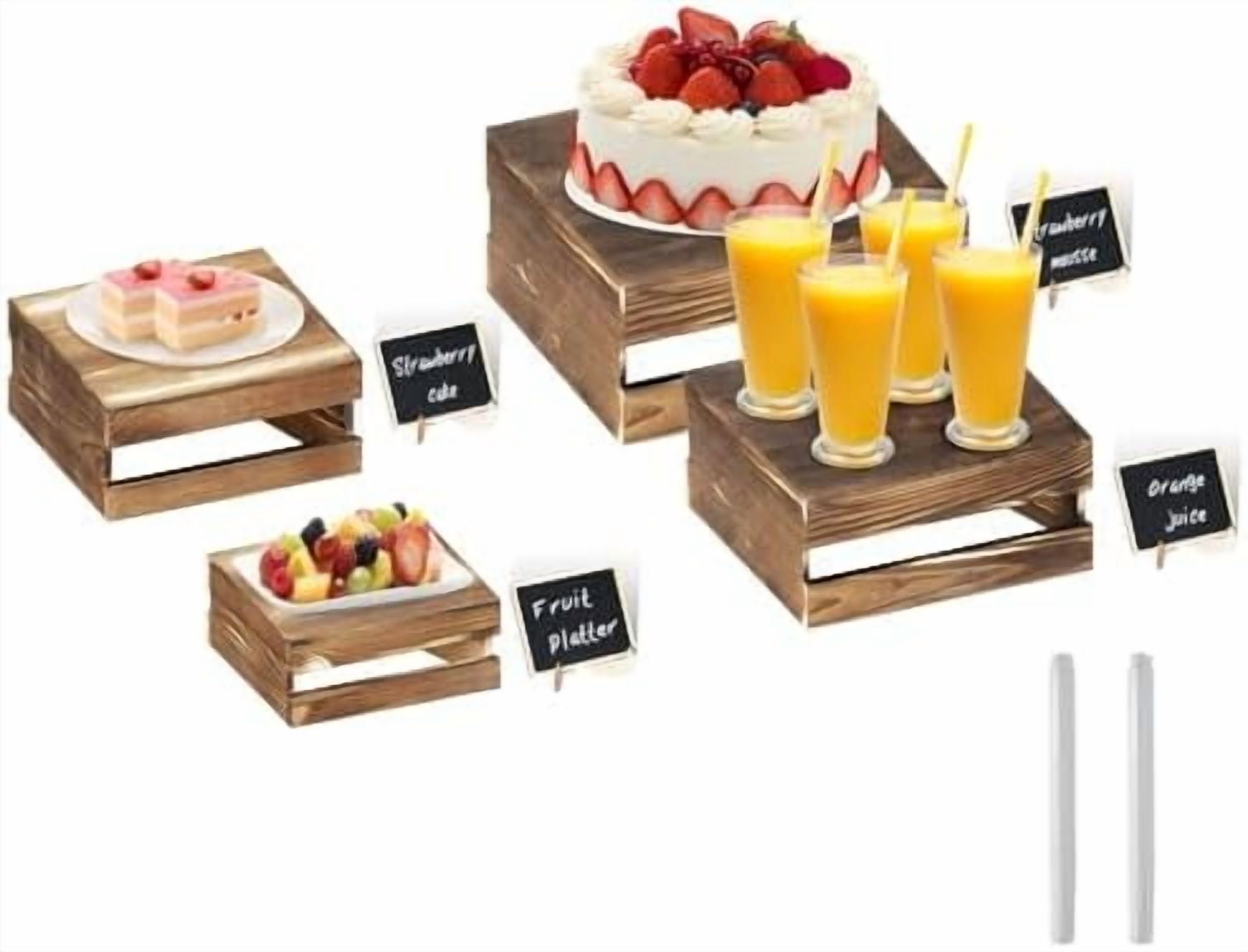 8 Pcs Buffet Risers with Mini Signs, Rustic Wood Cake Stands, Food ...