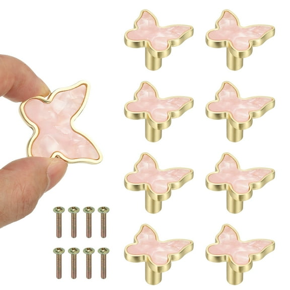 8 Pcs Butterfly Shaped Cabinet Knobs, Bathroom Dresser Knobs Kitchen Drawer Pulls for Wadrobe Cupboard Door Hardware Pink
