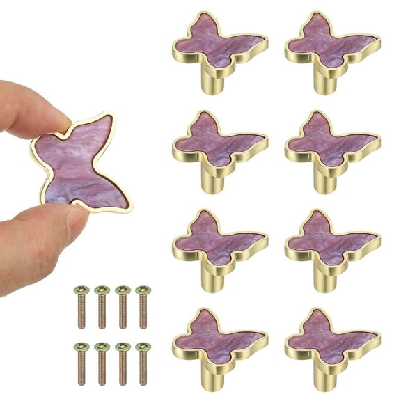 8 Pcs Butterfly Shaped Cabinet Knobs, Bathroom Dresser Knobs Kitchen Drawer Pulls for Wadrobe Cupboard Door Hardware Purple