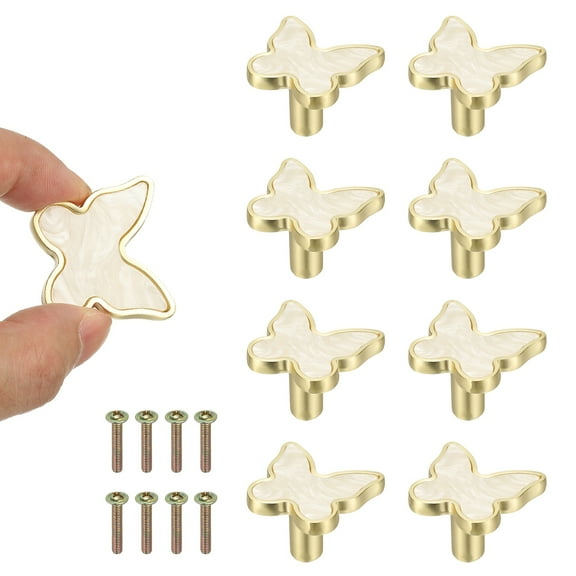 8 Pcs Butterfly Shaped Cabinet Knobs, Bathroom Dresser Knobs Kitchen Drawer Pulls for Wadrobe Cupboard Door Hardware White