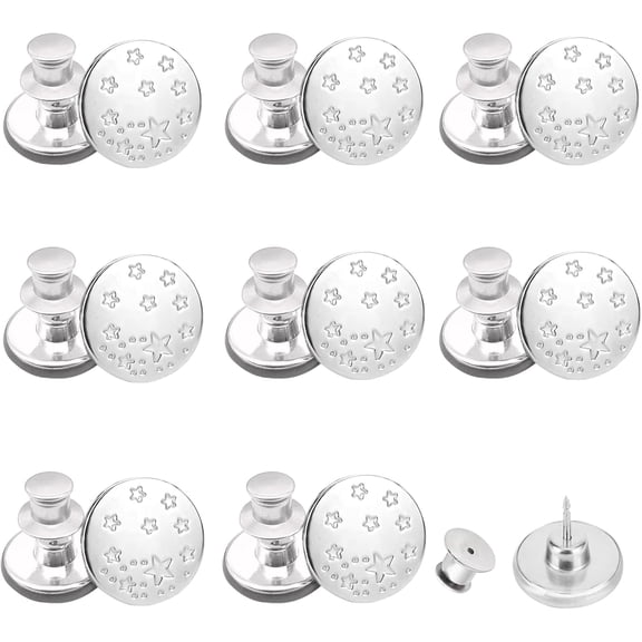 8 Pcs Button Pins for Jeans, Jean Buttons Pins for Loose Jeans, Jean Button Replacement, No Sew and No Tools Instant Needed Jean Button Pins for Pants, Reusable and Adjustable Clothes Buttons