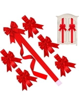 8 Pcs Cabinet Door Red Festive Ribbons 8x40 Inches Large Bow Christmas Wreath Bow Festival Wrapping Decorations for Chinese New Year Valentine's Day Fireplace Home Door Holiday Party Supplies,Red