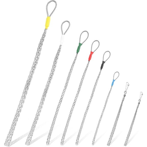 8 Pcs Cable Puller Socks, 1/2 to 3/4 Inch & 4-25mm Wire Pulling Grip Kit, Galvanized Steel Eye Mesh Puller Tools for Electricians, Conduit and Pipe Cable Pulling