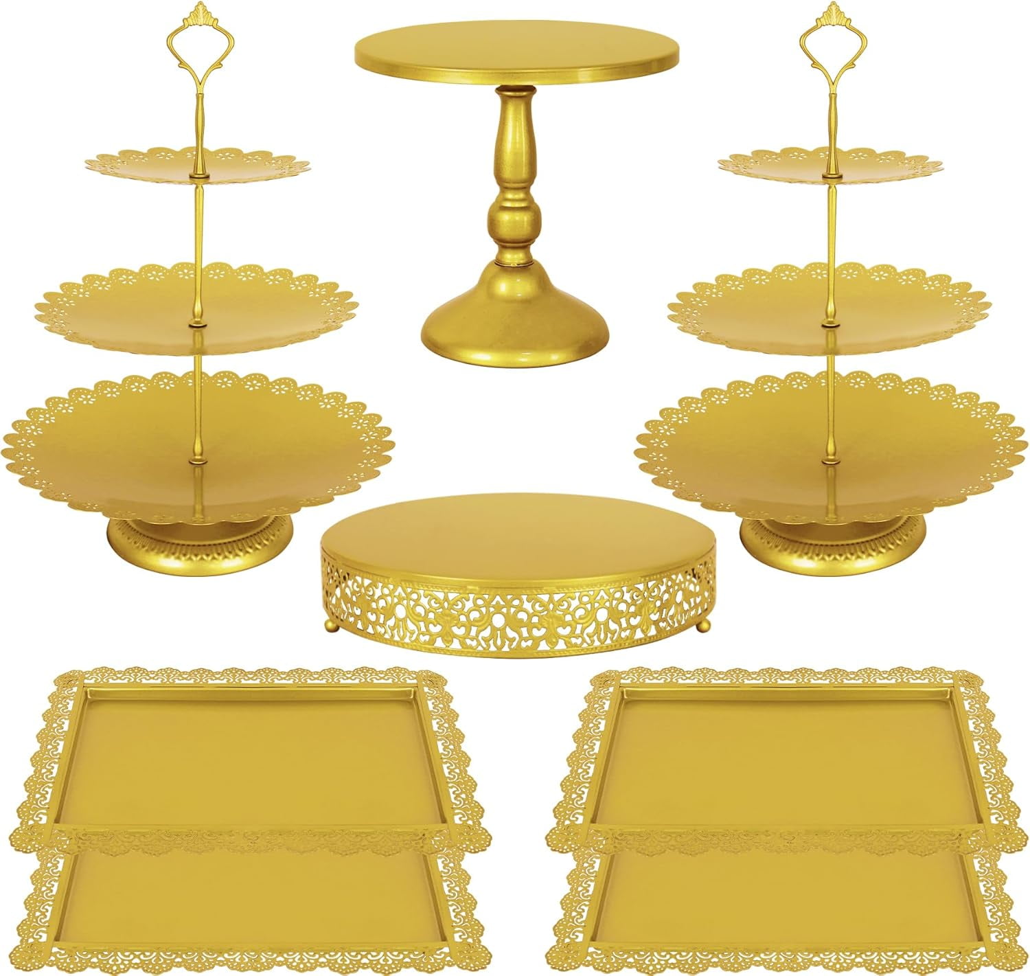 8 Pcs Cake Stand Gold Metal Dessert Table Display Set, 3-Tier Cupcake ...
