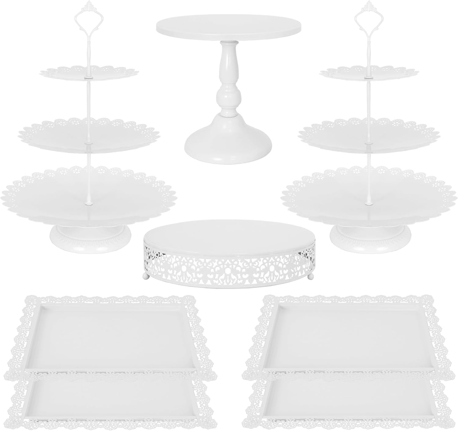 8 Pcs Cake Stand White Metal Dessert Table Display Set, 3-Tier Cupcake ...