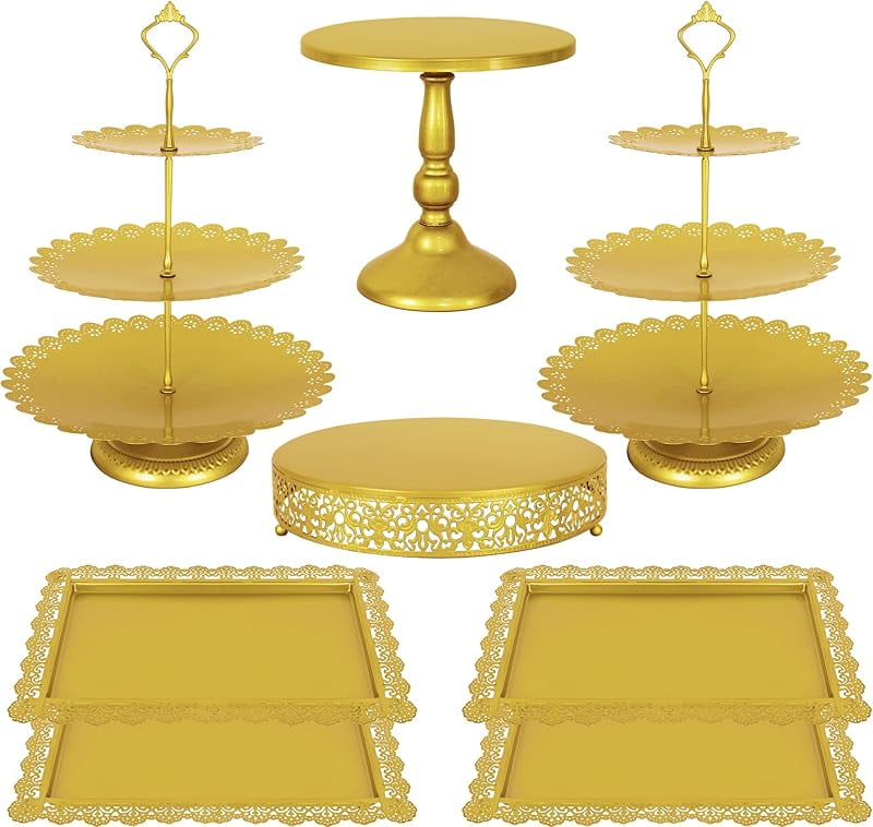 8 Pcs Cake Stand Gold Metal Dessert Table Display Set, 3-Tier Cupcake ...